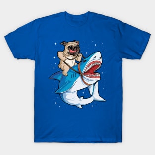 baby pug riding shark T-Shirt